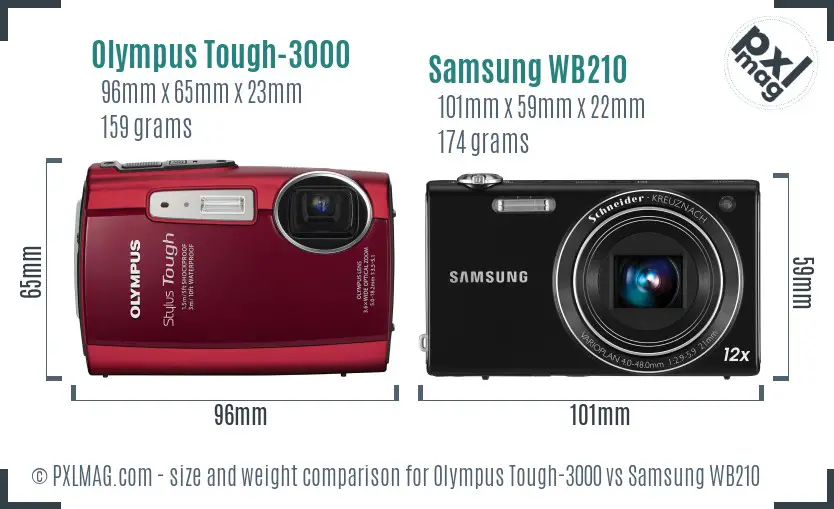 Olympus Tough-3000 vs Samsung WB210 size comparison