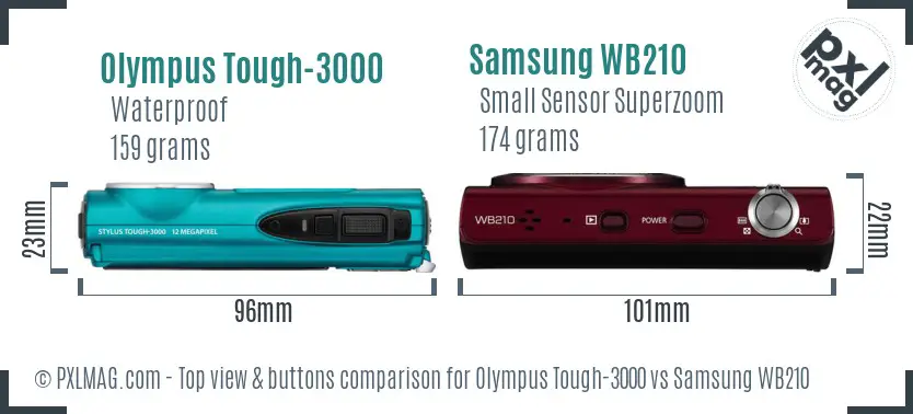 Olympus Tough-3000 vs Samsung WB210 top view buttons comparison
