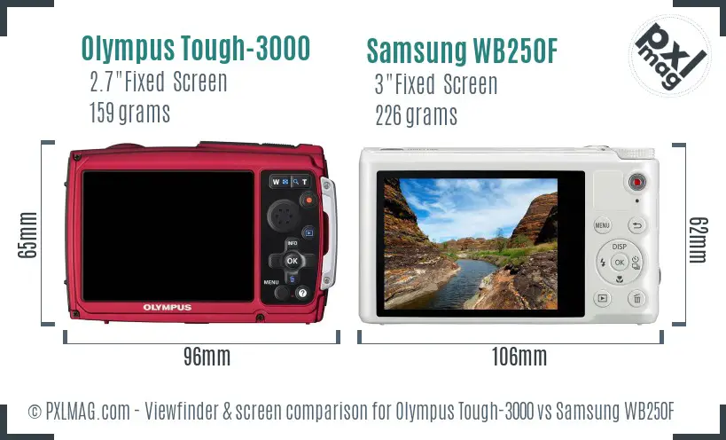 Olympus Tough-3000 vs Samsung WB250F Screen and Viewfinder comparison