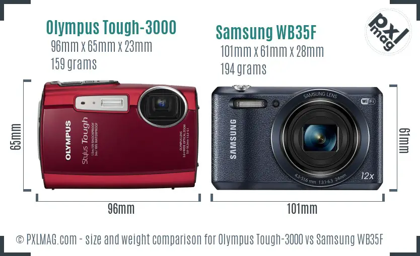 Olympus Tough-3000 vs Samsung WB35F size comparison