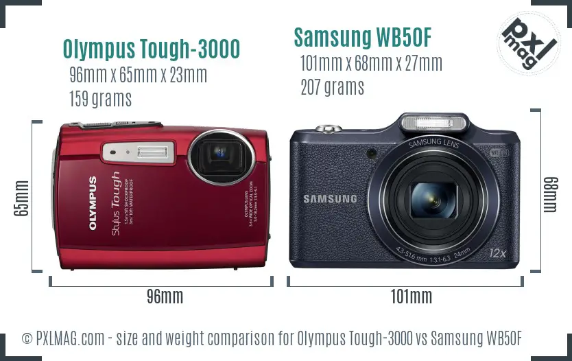 Olympus Tough-3000 vs Samsung WB50F size comparison