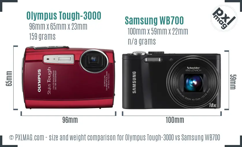 Olympus Tough-3000 vs Samsung WB700 size comparison