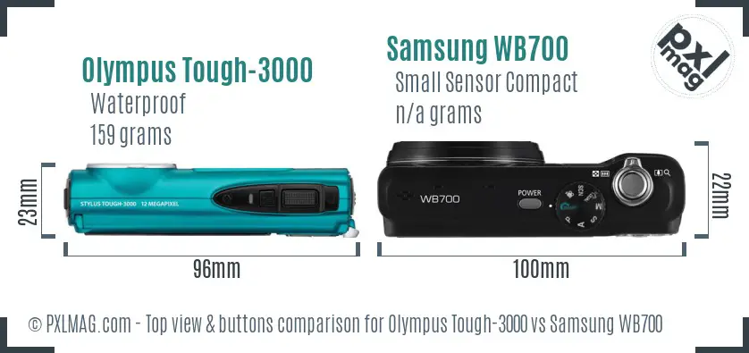 Olympus Tough-3000 vs Samsung WB700 top view buttons comparison