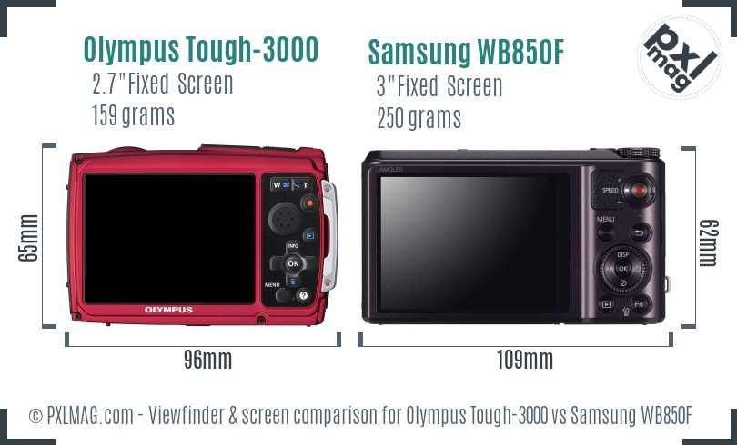 Olympus Tough-3000 vs Samsung WB850F Screen and Viewfinder comparison
