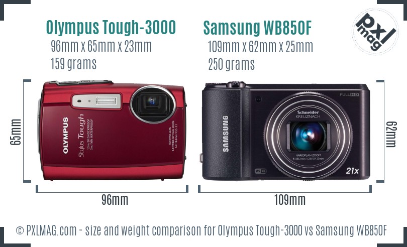 Olympus Tough-3000 vs Samsung WB850F size comparison Olympus Tough-3000 vs Samsung WB850F size comparison