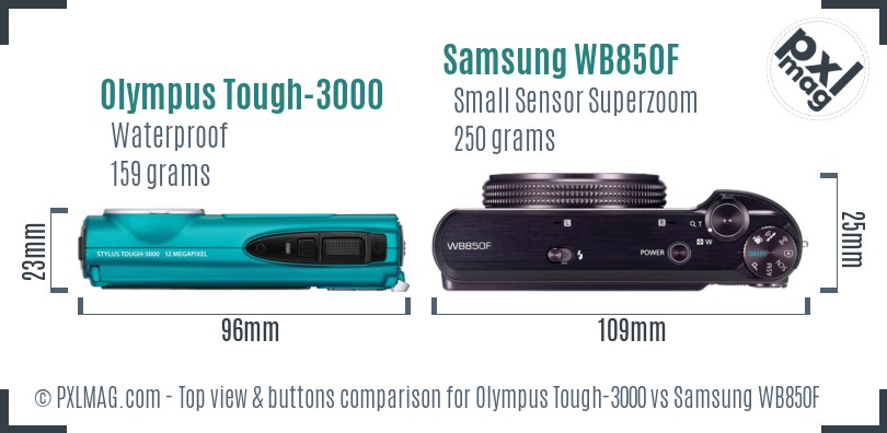 Olympus Tough-3000 vs Samsung WB850F top view buttons comparison