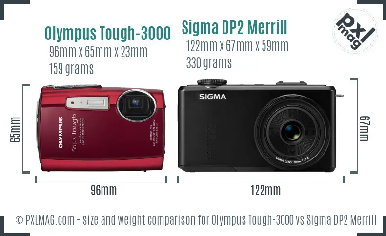 Olympus Tough-3000 vs Sigma DP2 Merrill size comparison Olympus Tough-3000 vs Sigma DP2 Merrill size comparison
