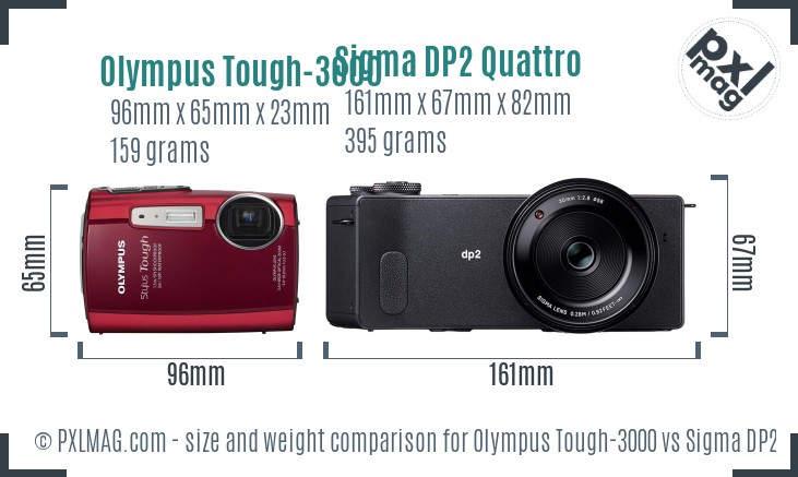 Olympus Tough-3000 vs Sigma DP2 Quattro size comparison