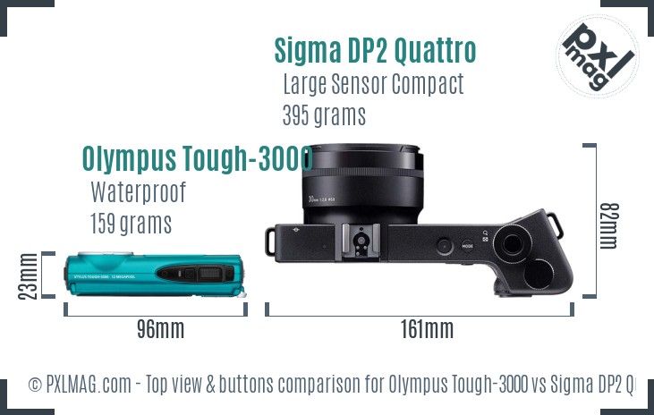 Olympus Tough-3000 vs Sigma DP2 Quattro top view buttons comparison