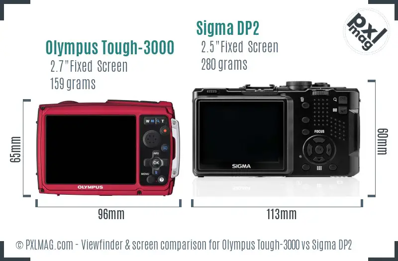 Olympus Tough-3000 vs Sigma DP2 Screen and Viewfinder comparison Olympus Tough-3000 vs Sigma DP2 Screen and Viewfinder comparison