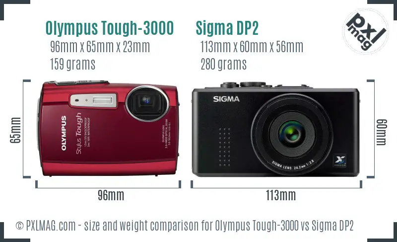 Olympus Tough-3000 vs Sigma DP2 size comparison Olympus Tough-3000 vs Sigma DP2 size comparison
