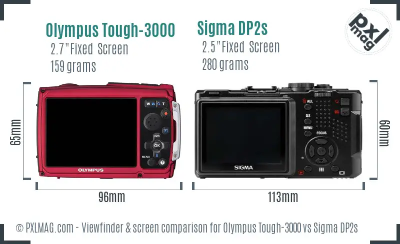 Olympus Tough-3000 vs Sigma DP2s Screen and Viewfinder comparison