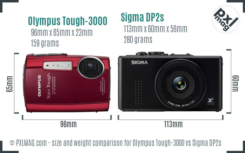 Olympus Tough-3000 vs Sigma DP2s size comparison