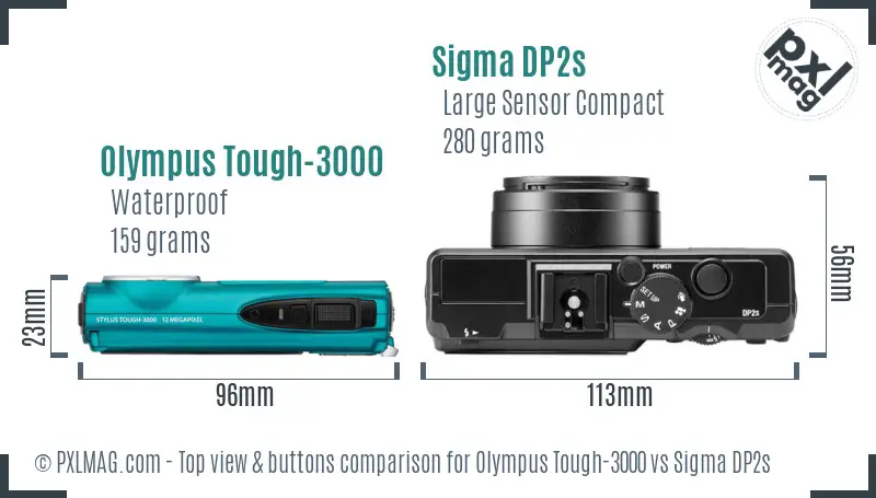 Olympus Tough-3000 vs Sigma DP2s top view buttons comparison