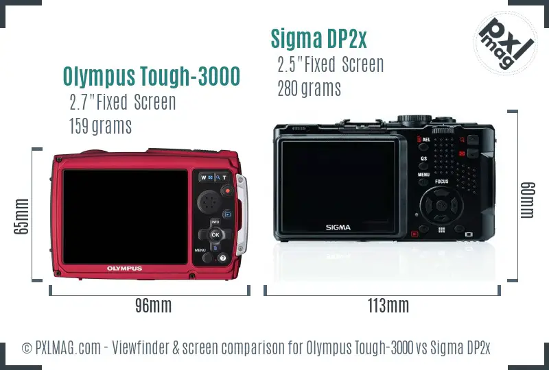 Olympus Tough-3000 vs Sigma DP2x Screen and Viewfinder comparison Olympus Tough-3000 vs Sigma DP2x Screen and Viewfinder comparison