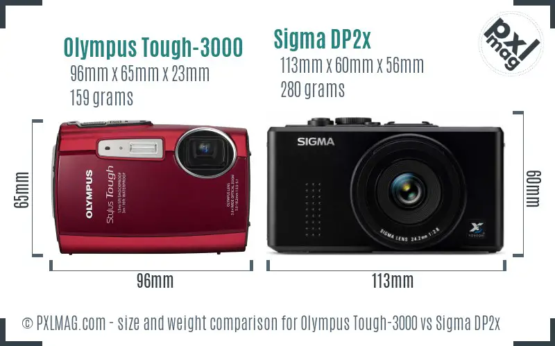 Olympus Tough-3000 vs Sigma DP2x size comparison Olympus Tough-3000 vs Sigma DP2x size comparison