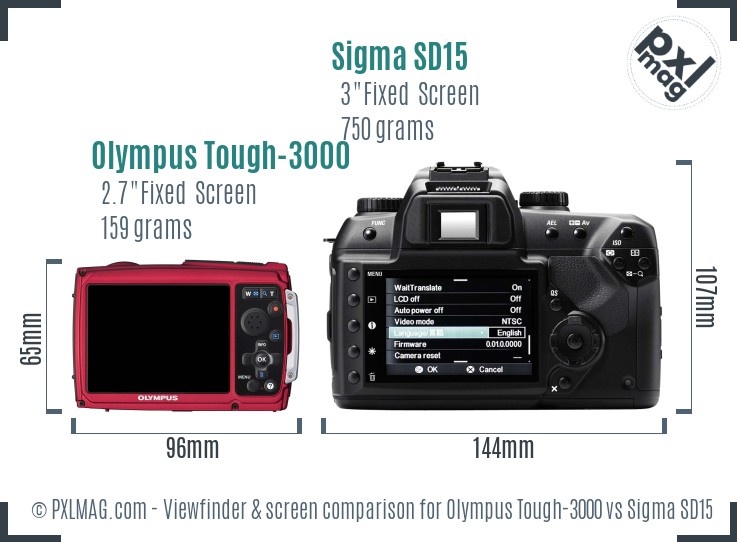 Olympus Tough-3000 vs Sigma SD15 Screen and Viewfinder comparison