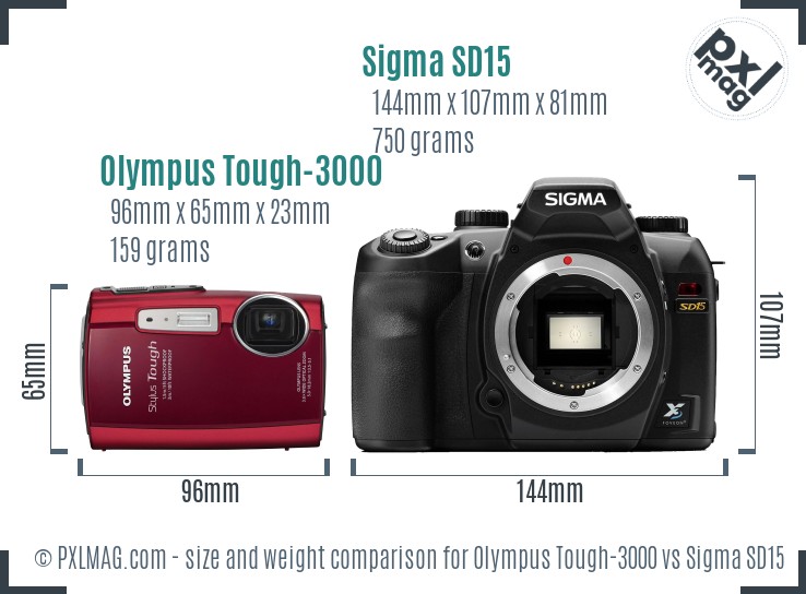 Olympus Tough-3000 vs Sigma SD15 size comparison Olympus Tough-3000 vs Sigma SD15 size comparison