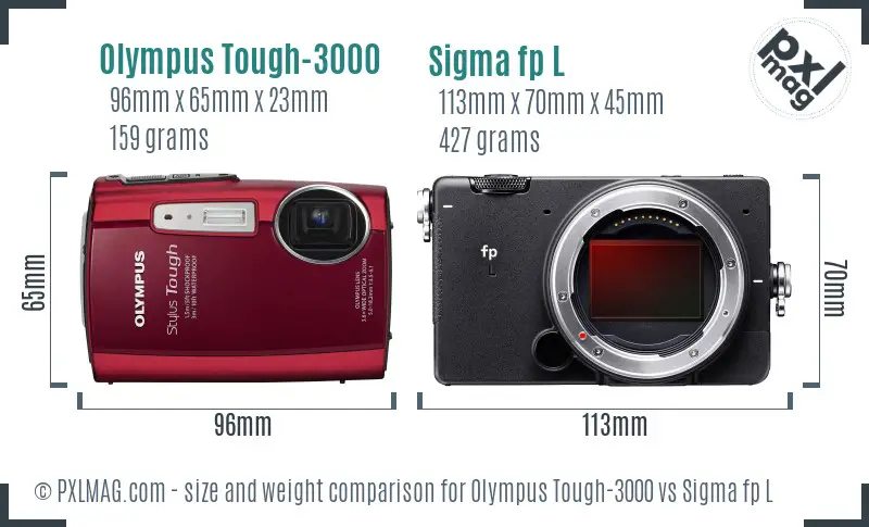 Olympus Tough-3000 vs Sigma fp L size comparison
