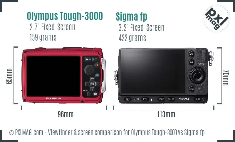 Olympus Tough-3000 vs Sigma fp Screen and Viewfinder comparison