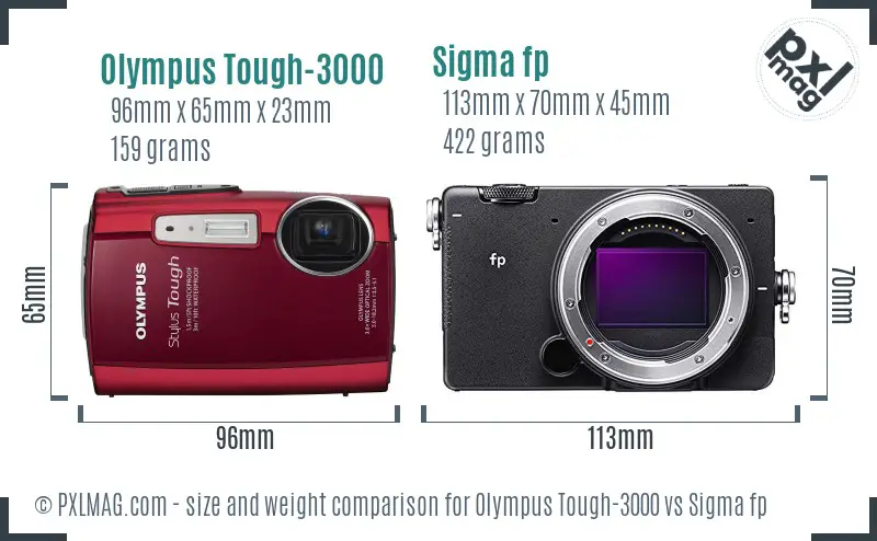 Olympus Tough-3000 vs Sigma fp size comparison
