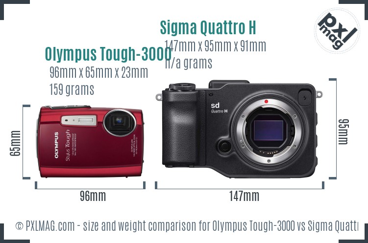 Olympus Tough-3000 vs Sigma Quattro H size comparison