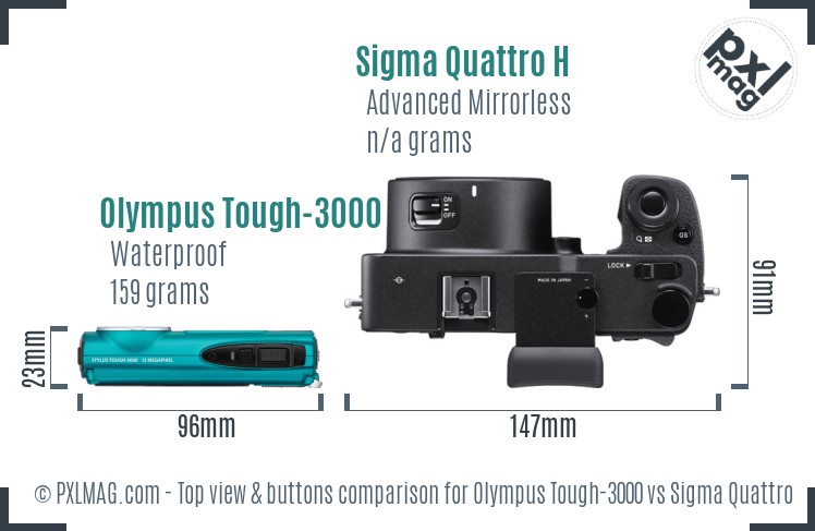 Olympus Tough-3000 vs Sigma Quattro H top view buttons comparison