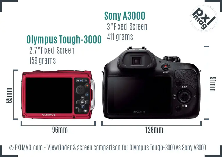 Olympus Tough-3000 vs Sony A3000 Screen and Viewfinder comparison Olympus Tough-3000 vs Sony A3000 Screen and Viewfinder comparison
