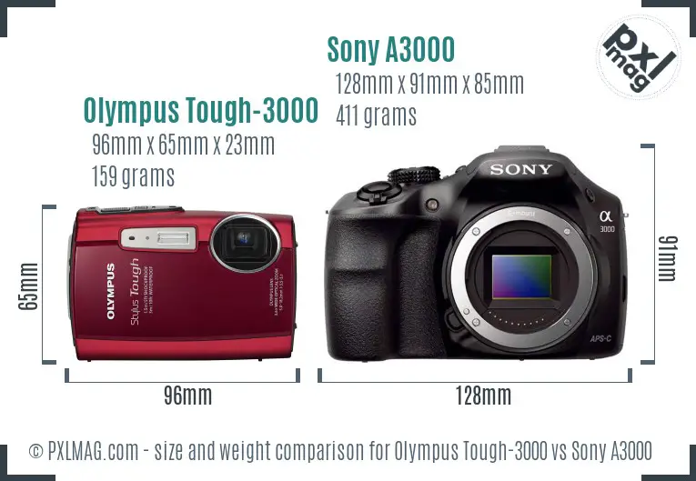 Olympus Tough-3000 vs Sony A3000 size comparison Olympus Tough-3000 vs Sony A3000 size comparison