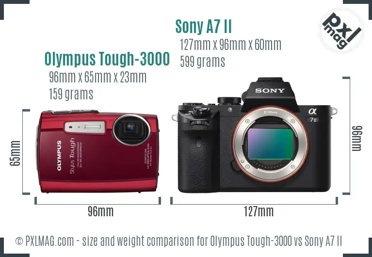 Olympus Tough-3000 vs Sony A7 II size comparison Olympus Tough-3000 vs Sony A7 II size comparison
