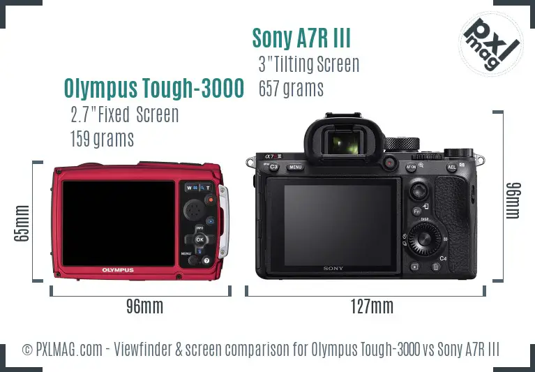 Olympus Tough-3000 vs Sony A7R III Screen and Viewfinder comparison
