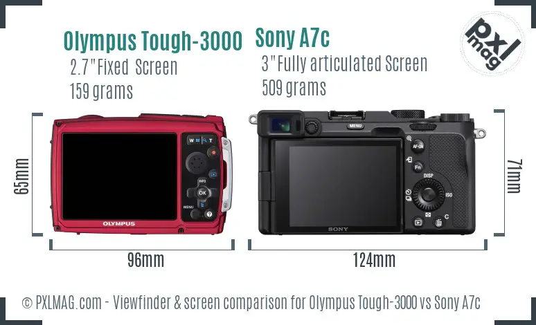 Olympus Tough-3000 vs Sony A7c Screen and Viewfinder comparison