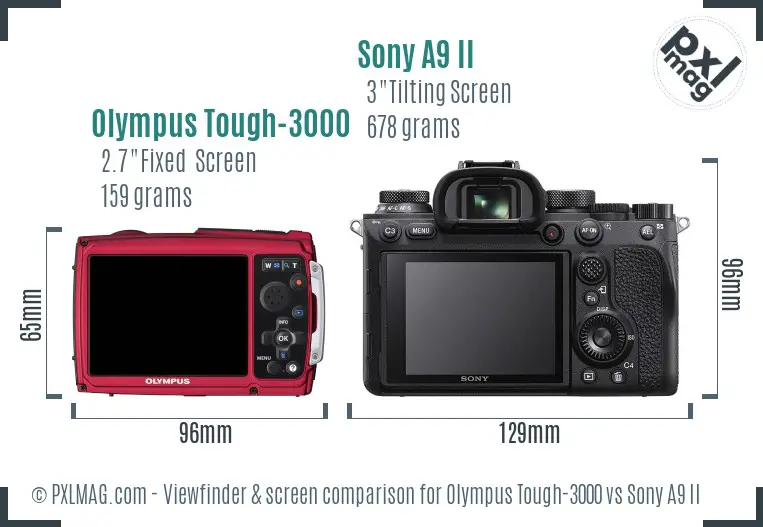 Olympus Tough-3000 vs Sony A9 II Screen and Viewfinder comparison