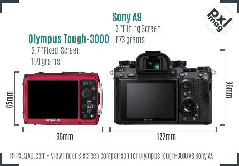 Olympus Tough-3000 vs Sony A9 Screen and Viewfinder comparison
