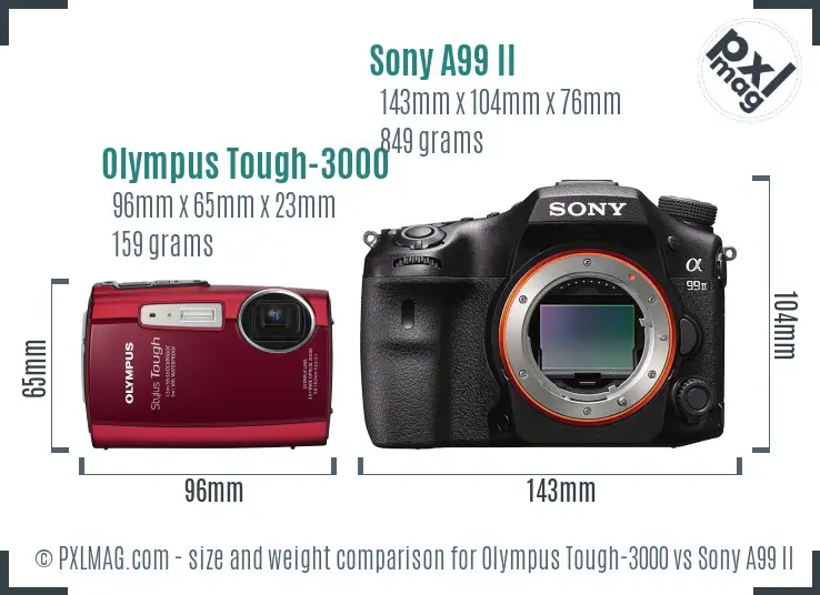 Olympus Tough-3000 vs Sony A99 II size comparison