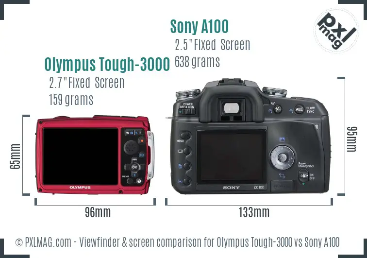 Olympus Tough-3000 vs Sony A100 Screen and Viewfinder comparison