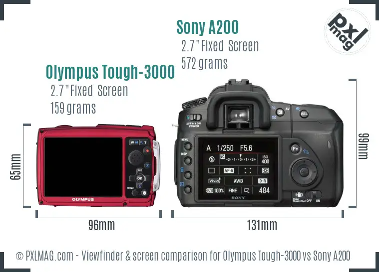 Olympus Tough-3000 vs Sony A200 Screen and Viewfinder comparison