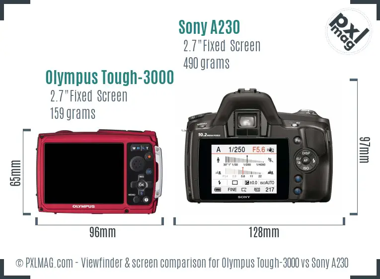 Olympus Tough-3000 vs Sony A230 Screen and Viewfinder comparison