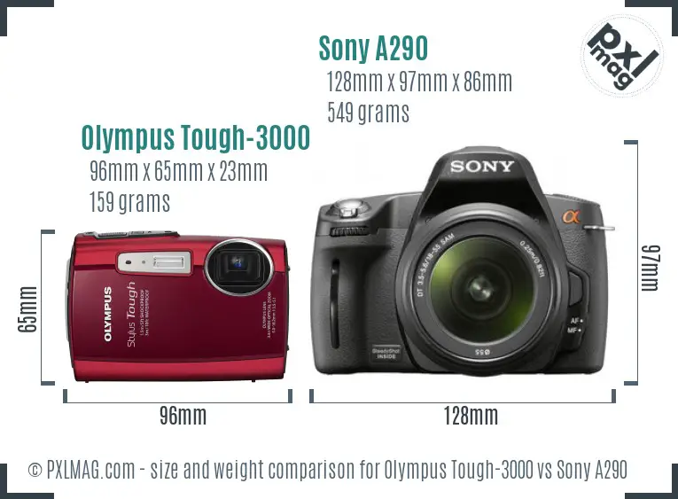 Olympus Tough-3000 vs Sony A290 size comparison