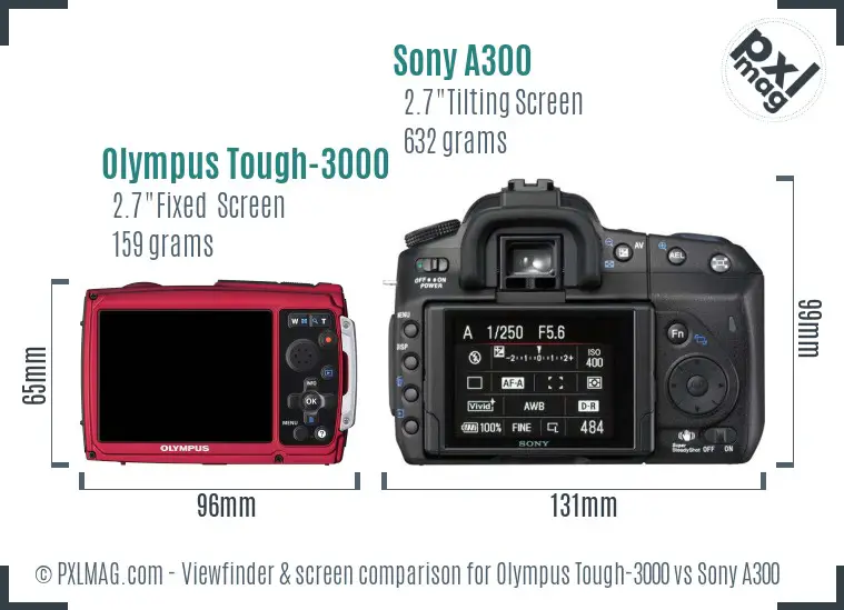 Olympus Tough-3000 vs Sony A300 Screen and Viewfinder comparison