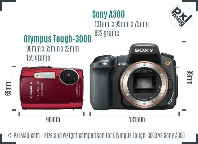 Olympus Tough-3000 vs Sony A300 size comparison