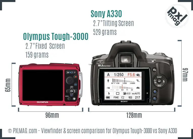 Olympus Tough-3000 vs Sony A330 Screen and Viewfinder comparison