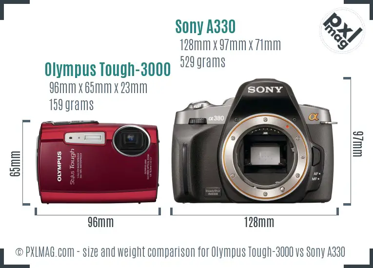 Olympus Tough-3000 vs Sony A330 size comparison