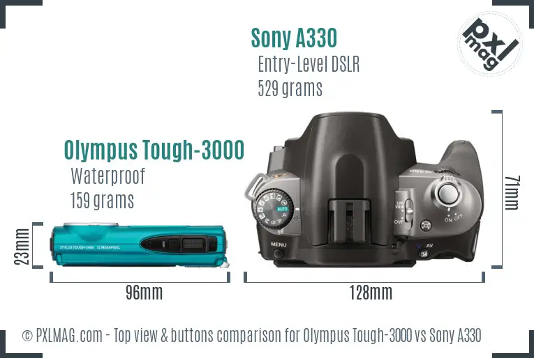 Olympus Tough-3000 vs Sony A330 top view buttons comparison