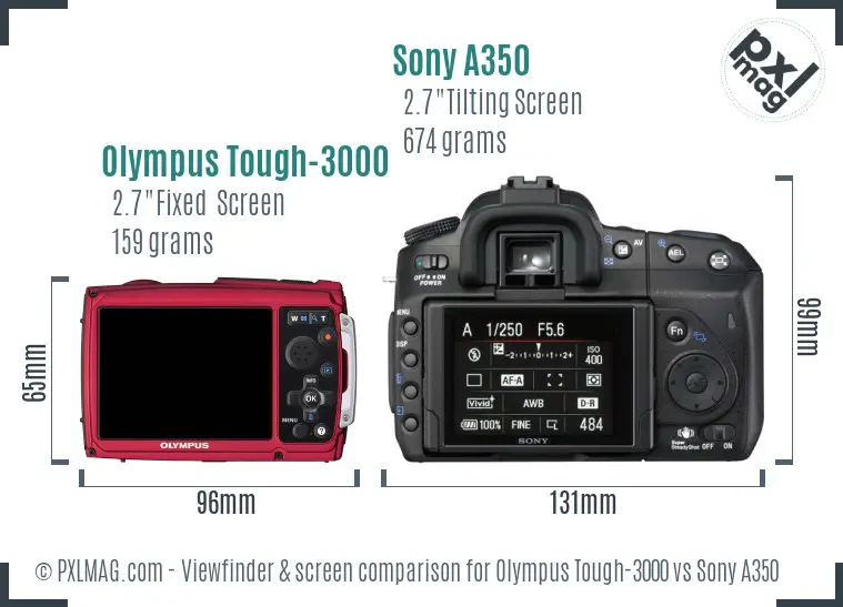 Olympus Tough-3000 vs Sony A350 Screen and Viewfinder comparison