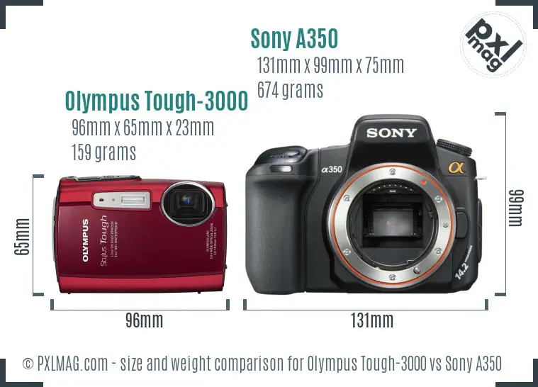 Olympus Tough-3000 vs Sony A350 size comparison
