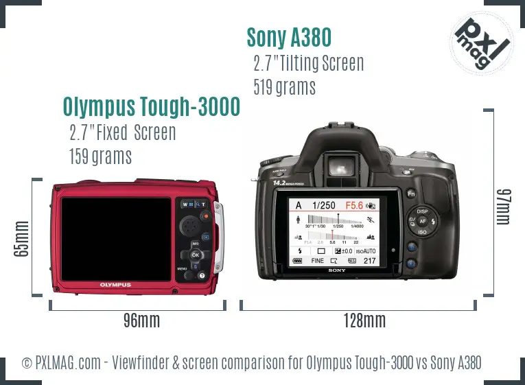 Olympus Tough-3000 vs Sony A380 Screen and Viewfinder comparison
