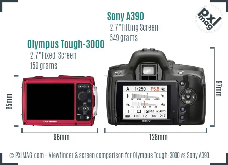 Olympus Tough-3000 vs Sony A390 Screen and Viewfinder comparison