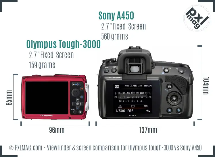 Olympus Tough-3000 vs Sony A450 Screen and Viewfinder comparison