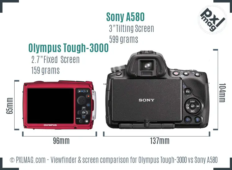 Olympus Tough-3000 vs Sony A580 Screen and Viewfinder comparison